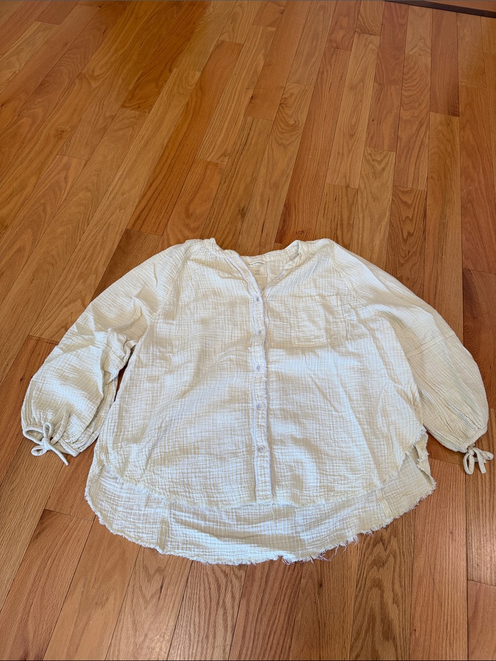 aerie Cream/Yellow Striped Crinkled Button-Front Blouse